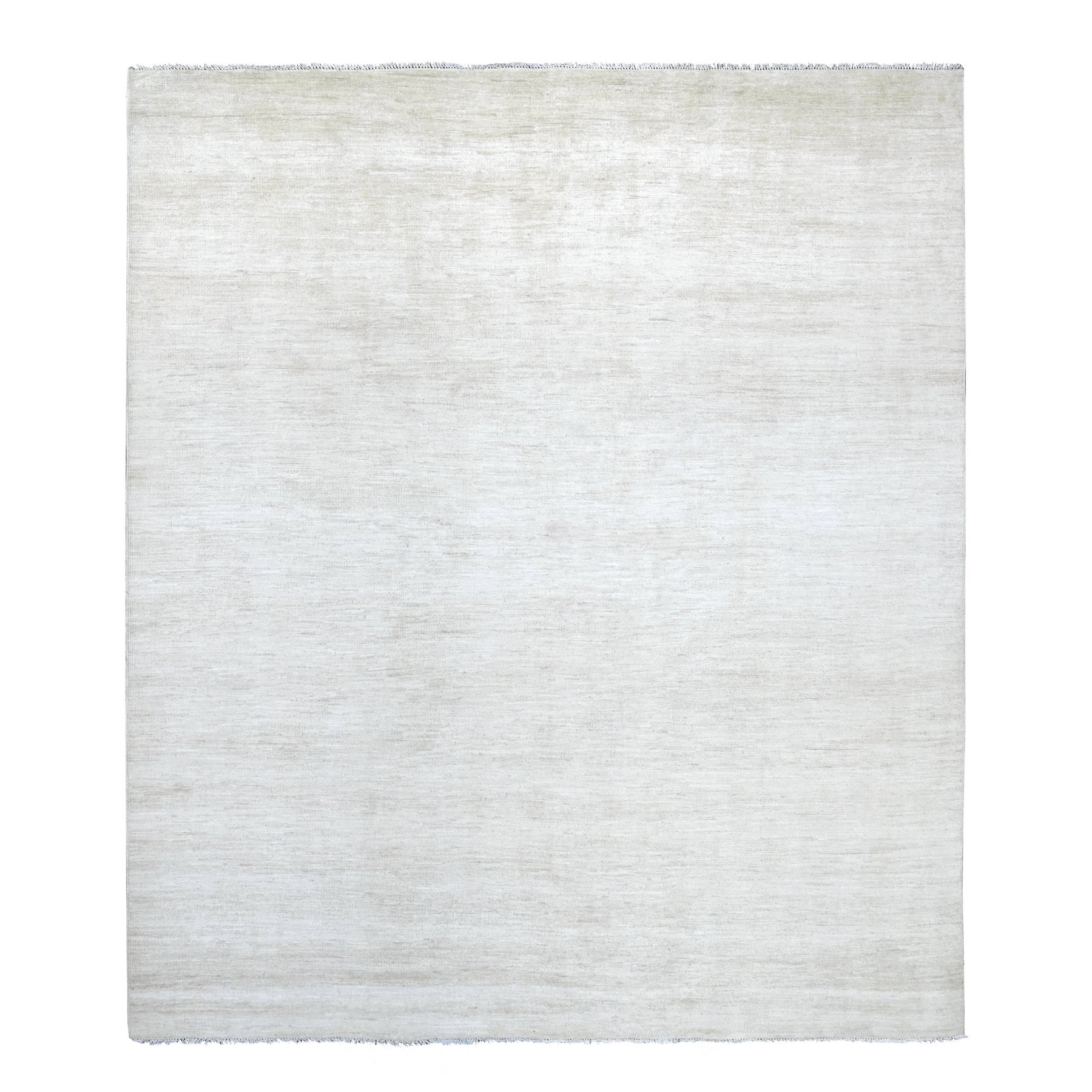 8'3"x9'3" Daisy White, Plain Solid Pattern, Hand Knotted, Hand Spun Ghazni Wool, Lush and Plush, Oriental Rug 